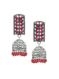 Silvermerc Designs Silver-Plated & Pink Oxidized Contemporary Jhumkas