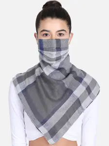 Anekaant Women Grey Checked 3-Ply Anti-Pollution Reusable Scarf Style Mask