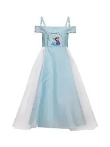 A Little Fable Girls Blue Solid Maxi Dress