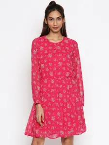 People Women Pink Printed A-Line Dress