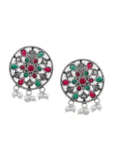 Silvermerc Designs Silver-Plated & Green Circular Studs