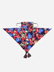 Anekaant Women Navy Blue & Red Floral Print 3-Ply Reusable Scarf Style Fashion Mask