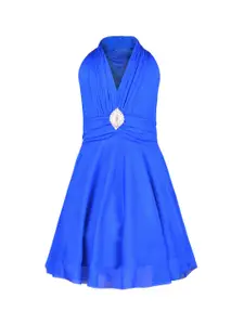Aarika Girls Blue Solid Fit and Flare Dress