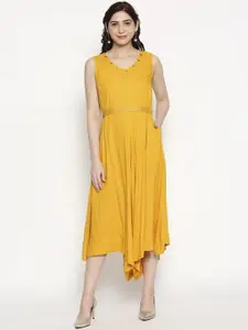 AKKRITI BY PANTALOONS Women Mustard Self Design Fit and Flare Dress