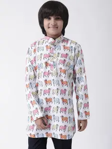 Hangup Boys White & Multicoloured Printed Cotton Straight Kurta