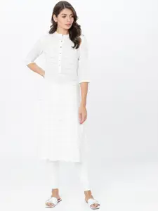 Vishudh Women Off-White & Black Solid Straight Kurta