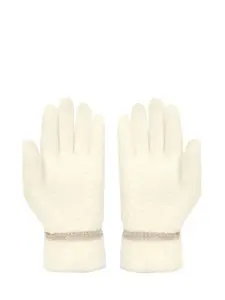 FabSeasons Women Cream-Coloured Solid Winter Gloves
