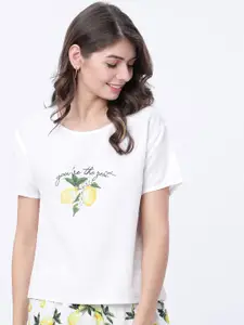 Tokyo Talkies Women White Printed Lounge Top