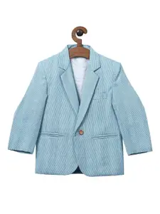 RIKIDOOS Boys Turquoise Blue Checked Single-Breasted Comfort-Fit Blazer