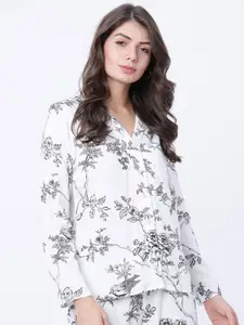Tokyo Talkies Women White & Black Printed Sleep Shirt