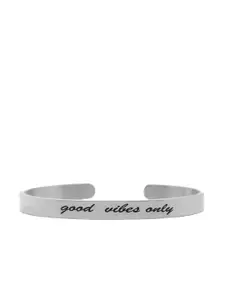 JOKER & WITCH Silver-Plated & Black Good Vibes Only Mantra Cuff Band