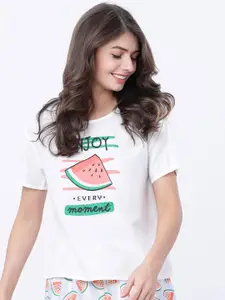 Tokyo Talkies Women White Printed Lounge Top