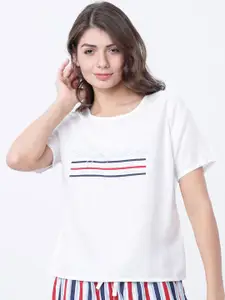 Tokyo Talkies Women White Printed Lounge Top