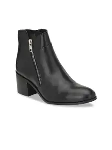 Delize Women Black Solid Faux Leather Heeled chelsea Boots