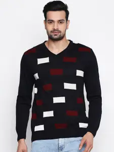 BYFORD by Pantaloons Men Navy Blue & Red Printed Pullover Sweater