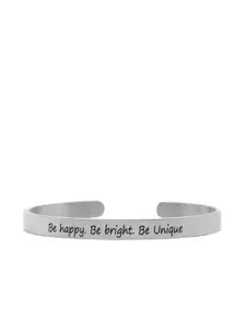 JOKER & WITCH Silver Plated Be Happy Be Bright Be Unique Quote Embossed Cuff Bracelet
