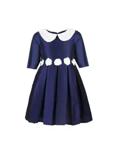 A Little Fable Girls Navy Blue Solid Fit and Flare Dress