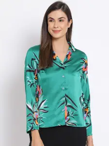 Oxolloxo Women Green & Black Tropical Printed Lounge Shirt