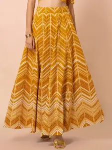 INDYA Women Yellow & Brown Chevron Printed Flared Maxi Skirt
