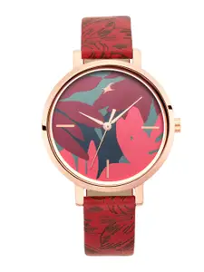 Fastrack Women Red & Rose Gold Analogue Watch