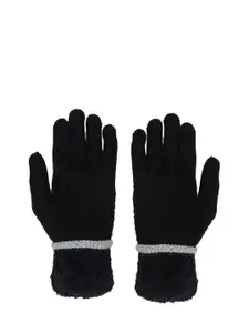FabSeasons Women Black Solid Winter Acrylic Gloves