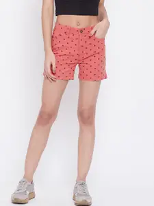 Crimsoune Club Women Coral Printed Slim Fit Regular Shorts