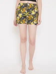 Clovia Women Yellow & Green Printed Lounge Shorts