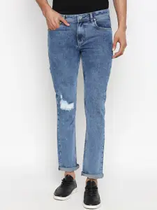 People Men Blue Slim Fit Mid-Rise Mildly Distressed Jeans