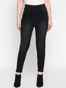 People Women Black Skinny Fit High-Rise Low Distress Jeans