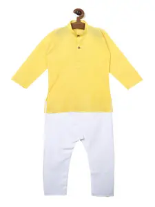 Ridokidz Boys Yellow & White Solid Kurta with Pyjamas