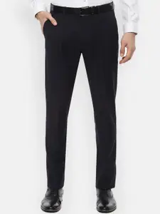 Louis Philippe Permapress Men Navy Blue Slim Fit Solid Formal Trousers