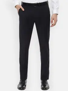Louis Philippe Permapress Men Navy Blue Slim Fit Solid Formal Trousers
