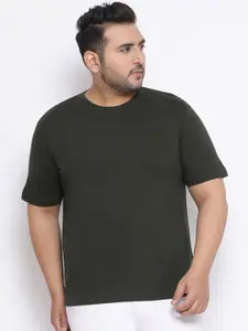 YOLOCLAN Plus Size Men Green Solid Round Neck T-shirt