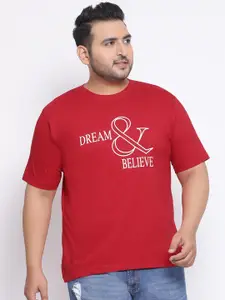 YOLOCLAN Plus Size Men Red Printed Round Neck T-shirt