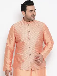 KISAH PLUS Men Peach-Coloured Woven Design Nehru Jacket