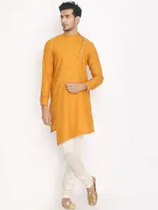 Manyavar Men Mustard Yellow Solid A-Line Kurta