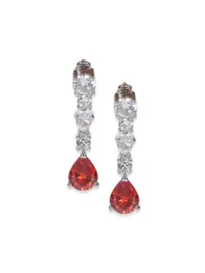 MIDASKART Silver-Toned & Red Contemporary Drop Earrings