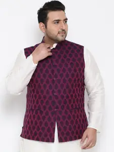 KISAH PLUS Men Purple & Black Woven Design Nehru Jacket