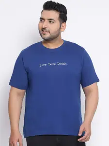 YOLOCLAN Plus Size Men Blue Printed Round Neck T-shirt