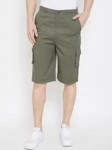 Hypernation Men Green Solid Regular Fit Cargo Shorts