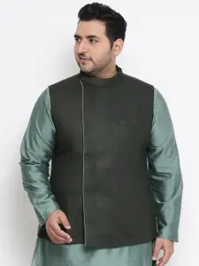 KISAH PLUS Men Green Woven-Design Nehru Jacket