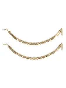 Anikas Creation Traditional Gold Plated Pearl and Stone Studded Bridal Anklet/ Payal