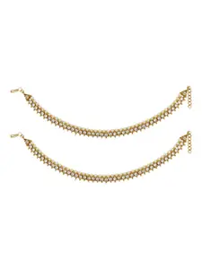 Anikas Creation Traditional Gold Plated Pearl and Stone Studded Bridal Anklet/ Payal