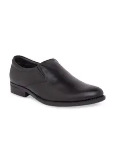 Regal Men Black Solid Leather Formal Slip-Ons