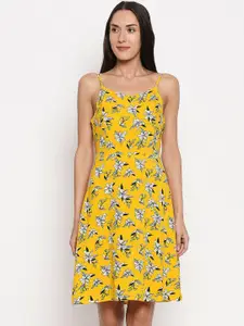 People Women Yellow Floral Printed Fit and Flare Dress