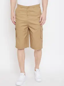 Hypernation Men Khaki Brown Solid Regular Fit Cargo Shorts