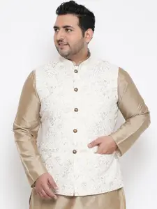 KISAH PLUS Men Cream-Coloured Printed Woven Nehru Jacket