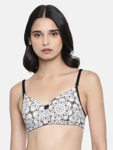 Lady Love Black & White Printed Non-Wired Lightly Padded Everyday Bra