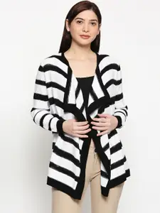 Annabelle by Pantaloons Women Black & White Striped Front-Open Sweater