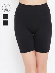 C9 AIRWEAR Women Pack of 2 Black Solid Slim Fit Sports Shorts